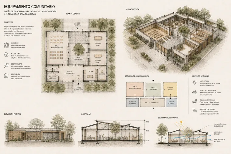 Lámina de arquitectura — Equipamiento comunitario